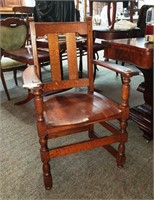 Oak Hand Crafted Arm Chair 37"h, 17"