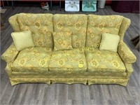 FLOWERED COUCH WITH 3 THROW PILLOWS