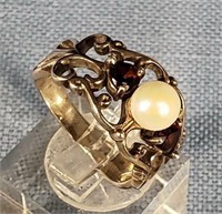 Marked Sterling Pearl Ring Size 7