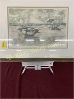 FRAMED BOATS ON SHORE LITHOGRAPH
