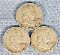 3 Franklin Half Dollars 1960, 52, & 59