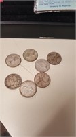 7 Canadian Silver Quarters 1940's 50's
