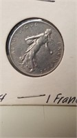 1964 1 Franc Silver Coin