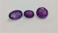 3pc Large Amethyst; round, 2 oval 44.66cttw