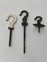 3 antique oil lamp hooks