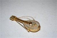 Musical Instrument Brooch Missing One Small Stone