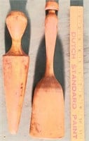 two antique  wooden primitive kitchen mashers