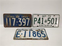 1955; 1966 1973 Ontario license plates
