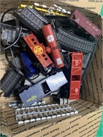 BOX FULL OF TRAIN CARS / PARTS & PIECES/ TRACK