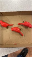 Three plastic red birds light bulbs