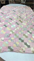 Handmade pink QUILT -approx 6ft x 6 ft- some