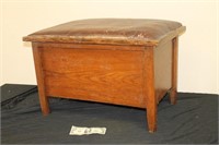 Antique Oak Wood Storage Seat w/ Leather Top