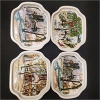 (4) Vtg MCM Tin Trays Paris Scenes by Puillery