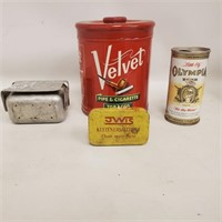 Vtg Tobacco, Beer, Bait & Spare Parts Tins
