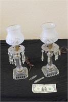 Pretty Pair of Vintage Clear Glass & Prizms Lamps