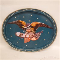 Vtg Distressed American Eagle Tin Oval Platter