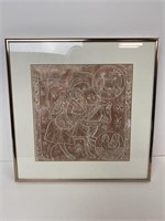 Vtg Rubbing? Lino? Approx 13X13" Framed Matted