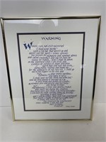 Warning By Jenny Joseph Poem Framed 12.5X15.5"