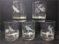 (5) Vtg Etched Wild Game Bird Lowball Glasses *
