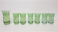 (6) Green Ombre Etched Drinking Glasses With Vase