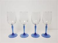 (4) Lenox Crystal Cobalt Stem 10 Oz Wine Glasses *