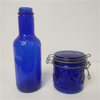 Cobalt Blue Small Canister And Bottle