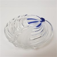 Frosted Blue And Clear Crystal Dish