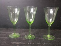 (3) Green Uranium glass Champagne Glasses