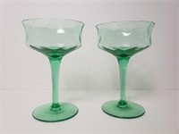(2) Uranium Glass Stemmed Glasses