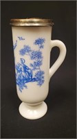 Milk Glass Irish Coffee Mug Blue Victorian Scene