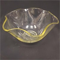Clear Thick Glass Bowl Pinched Ruffle Edge Yellow
