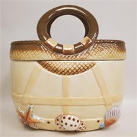 Rare Vtg Cookie Jar "Beach Bag w/Seashells"