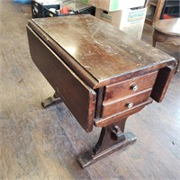 Solid Wood Drop Leaf Table With Drawer Marked