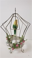 Vtg Brass Wire Birdcage Decor With Porcelain Bird