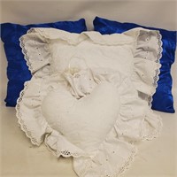 2 Blue Pillows & 2 White And An Extra Heart