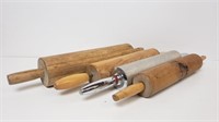 (3) Old Wooden Rolling Pins, (1) Stainless