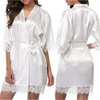 Women's Lace Trim Robe Nightwear 2pcs Size M
