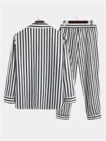 Men Striped Pajamas Set Buttons Down - L