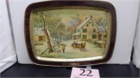 METAL TRAY WITH WINTER SCENE 15X11
