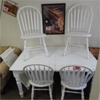 PAINTED SPINDLE LEG TABLE AND 4 CHAIRS 60X38X29