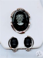 black cameo pin / earrings