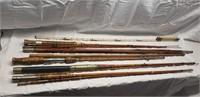 Group 1 of vintage bamboo and wood fishing rods