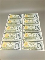 10 - Cdn 1973 dollar bills