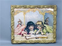 ornate framed picture- girls    12" x  14"