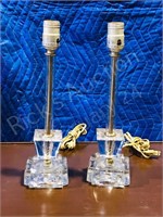 pair of vintage etched glass table lamps