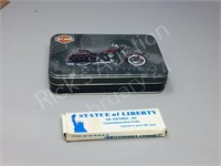 new- Harley playing cards, Statue/ Liberty knife