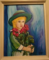 Girl With Roses By Cindy 23.5x19.5"