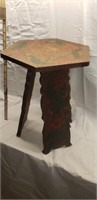 Floral carved hand painted plant stand 14" tall