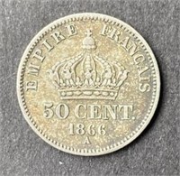 1866-A France Silver 50 Centimes