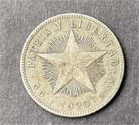 1920 Cuba Silver 20 Centavos Coin